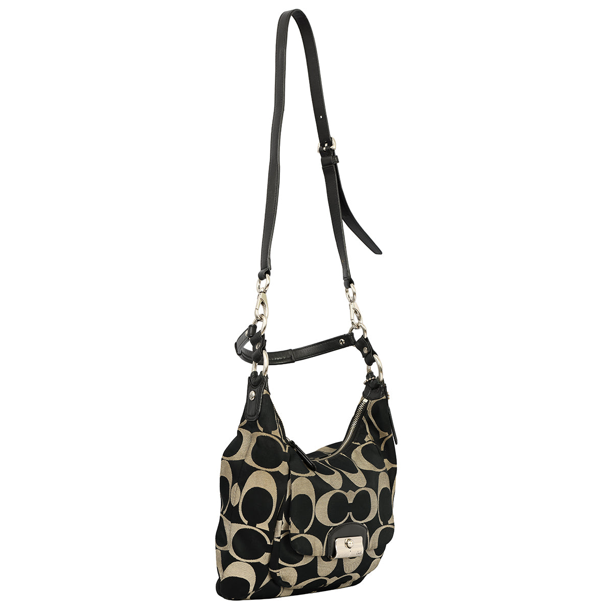 COACH BLACK KRISTIN SIGNATURE HOBO BAG 