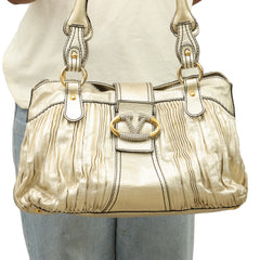 Valentino Garavani Metallic Gold Crystal Catch Satchel Bag