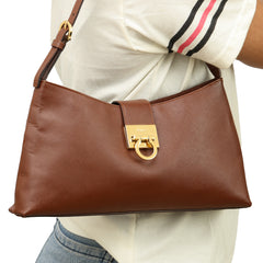 Salvatore Ferragamo Gancini Embossed Leather Flap Shoulder Bag