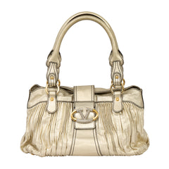 Valentino Garavani Metallic Gold Crystal Catch Satchel Bag