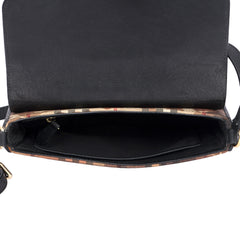 BURBERRY DICKENS CAMO PRINT HORSEFERRY CHECK CANVAS CROSSBODY BAG