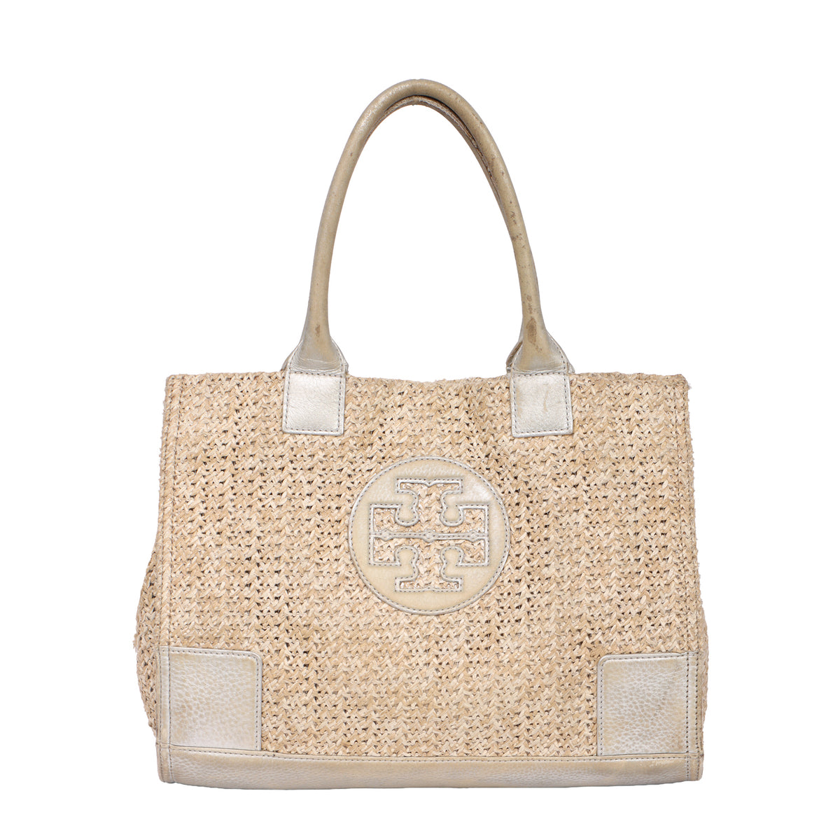 TORY BURCH WOVEN RAFFIA LOGO TOTE BAG