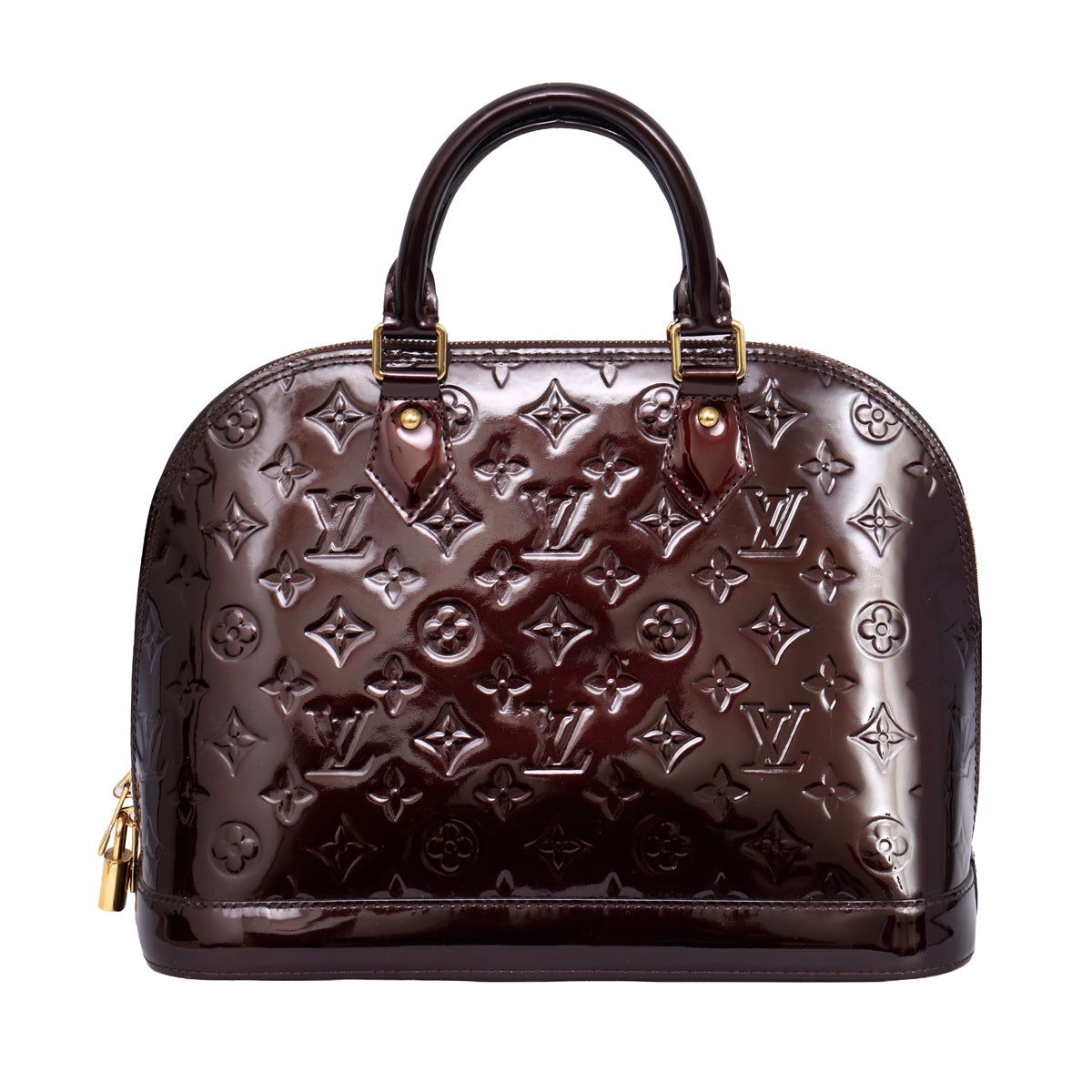 LOUIS VUITTON AMARANTE ALMA PM PATENT LEATHER HANDBAG