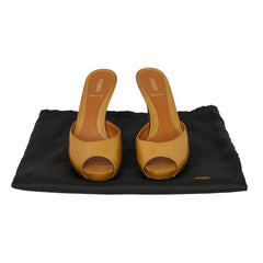 Fendi Size: EU 39 Tan Patent Leather Peep-Toe Zucca Heels