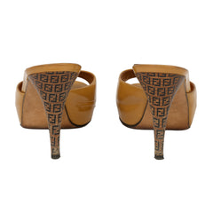 Fendi Size: EU 39 Tan Patent Leather Peep-Toe Zucca Heels