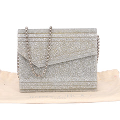 JIMMY CHOO SILVER GLITTER CANDY CLUTCH