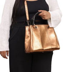 GUCCI BAMBOO HOPPER BRONZE PYTHON LEATHER TOTE BAG