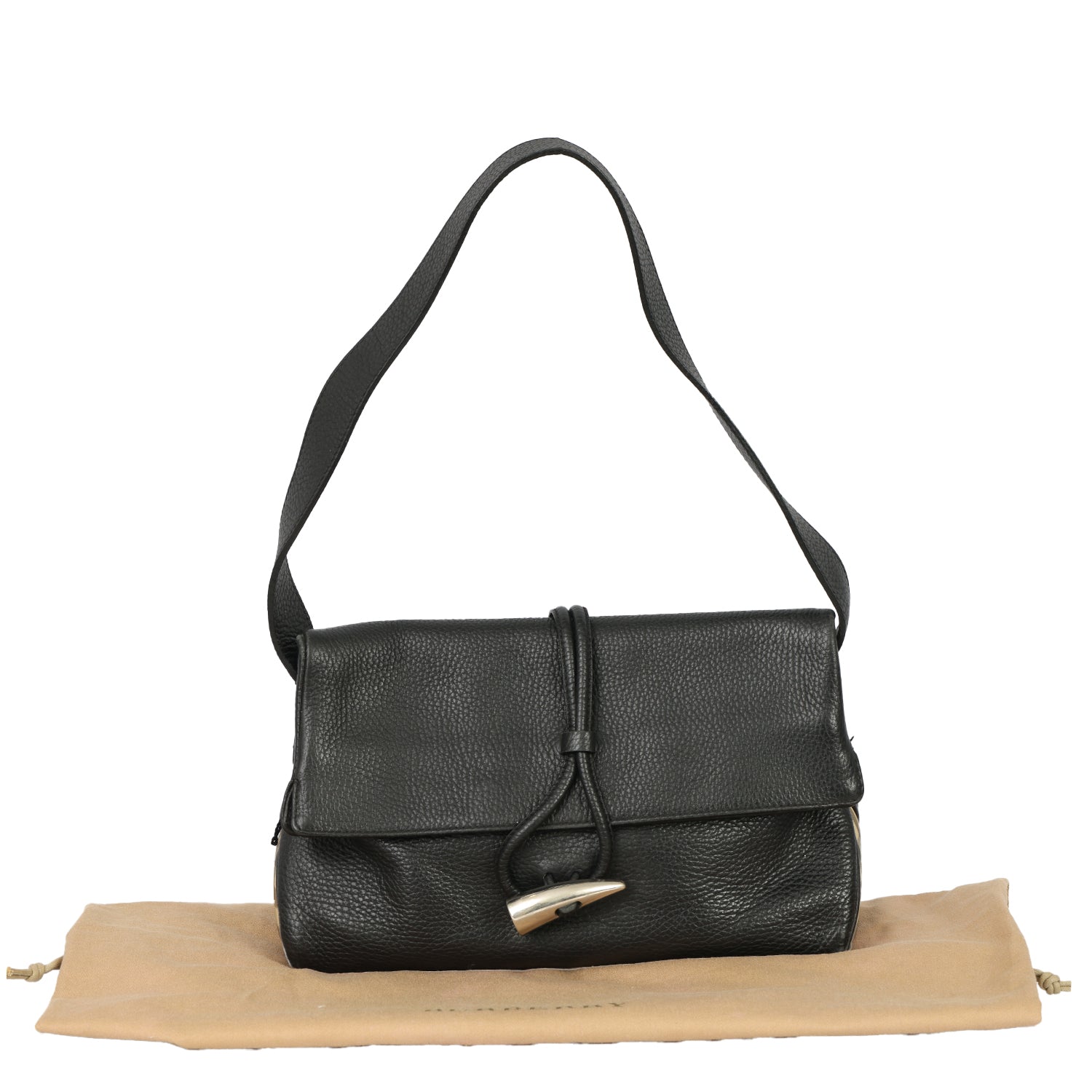 BURBERRY BLACK PEBBLED LEATHER HORN TOGGLE SHOULDER BAG 