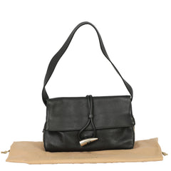 BURBERRY BLACK PEBBLED LEATHER HORN TOGGLE SHOULDER BAG 