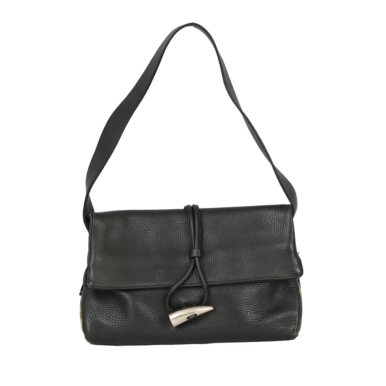 BURBERRY BLACK PEBBLED LEATHER HORN TOGGLE SHOULDER BAG 
