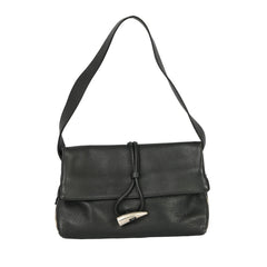 BURBERRY BLACK PEBBLED LEATHER HORN TOGGLE SHOULDER BAG 