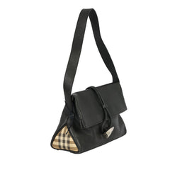 BURBERRY BLACK PEBBLED LEATHER HORN TOGGLE SHOULDER BAG 