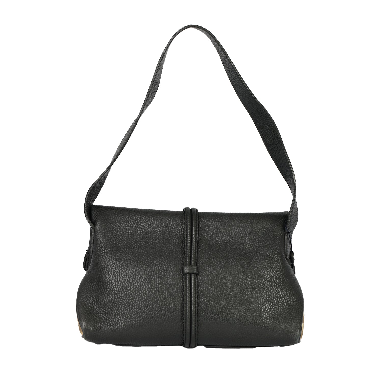 BURBERRY BLACK PEBBLED LEATHER HORN TOGGLE SHOULDER BAG 