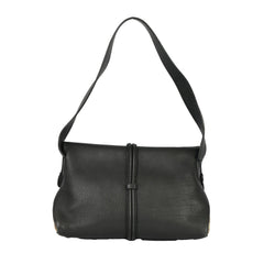 BURBERRY BLACK PEBBLED LEATHER HORN TOGGLE SHOULDER BAG 