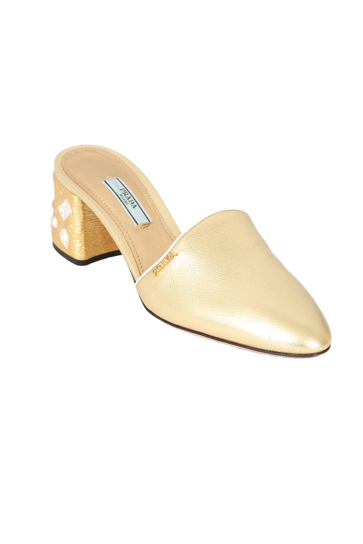 Prada Size EU 37 Gold Saffaino Leather Mule Sandals