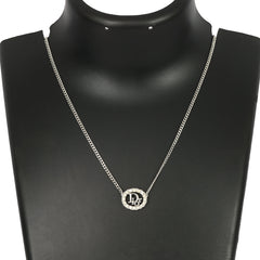 CHRISTIAN DIOR SILVER-TONE  OVAL PENDANT WITH CRYSTAL DIOR LOGO 