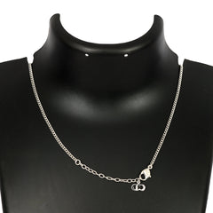 CHRISTIAN DIOR SILVER-TONE  OVAL PENDANT WITH CRYSTAL DIOR LOGO 
