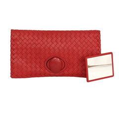 BOTTEGA VENETA INTRECCIATO WOVEN LEATHER TWIST LOCK CLUTCH