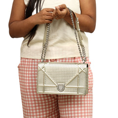 CHRISTIAN DIOR DIORAMA CANNAGE SILVER SHOULDER BAG