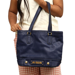LOVE MOSCHINO BLUE LEATHER TOTE BAG