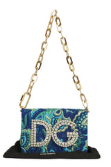 Dolce And Gabbana In Blue Brocade Crystal Embellished Bag