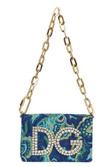 Dolce And Gabbana In Blue Brocade Crystal Embellished Bag