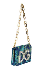 Dolce And Gabbana In Blue Brocade Crystal Embellished Bag