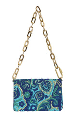 Dolce And Gabbana In Blue Brocade Crystal Embellished Bag