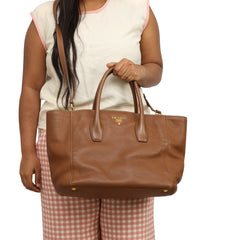 PRADA BRUCIATO VITELLO DAINO LEATHER TOTE BAG