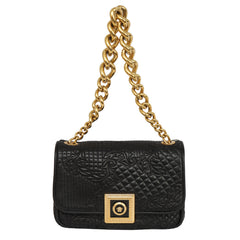 VERSACE MEDUSA EMBLEM CLASP QUILTED LEATHER SHOULDER BAG