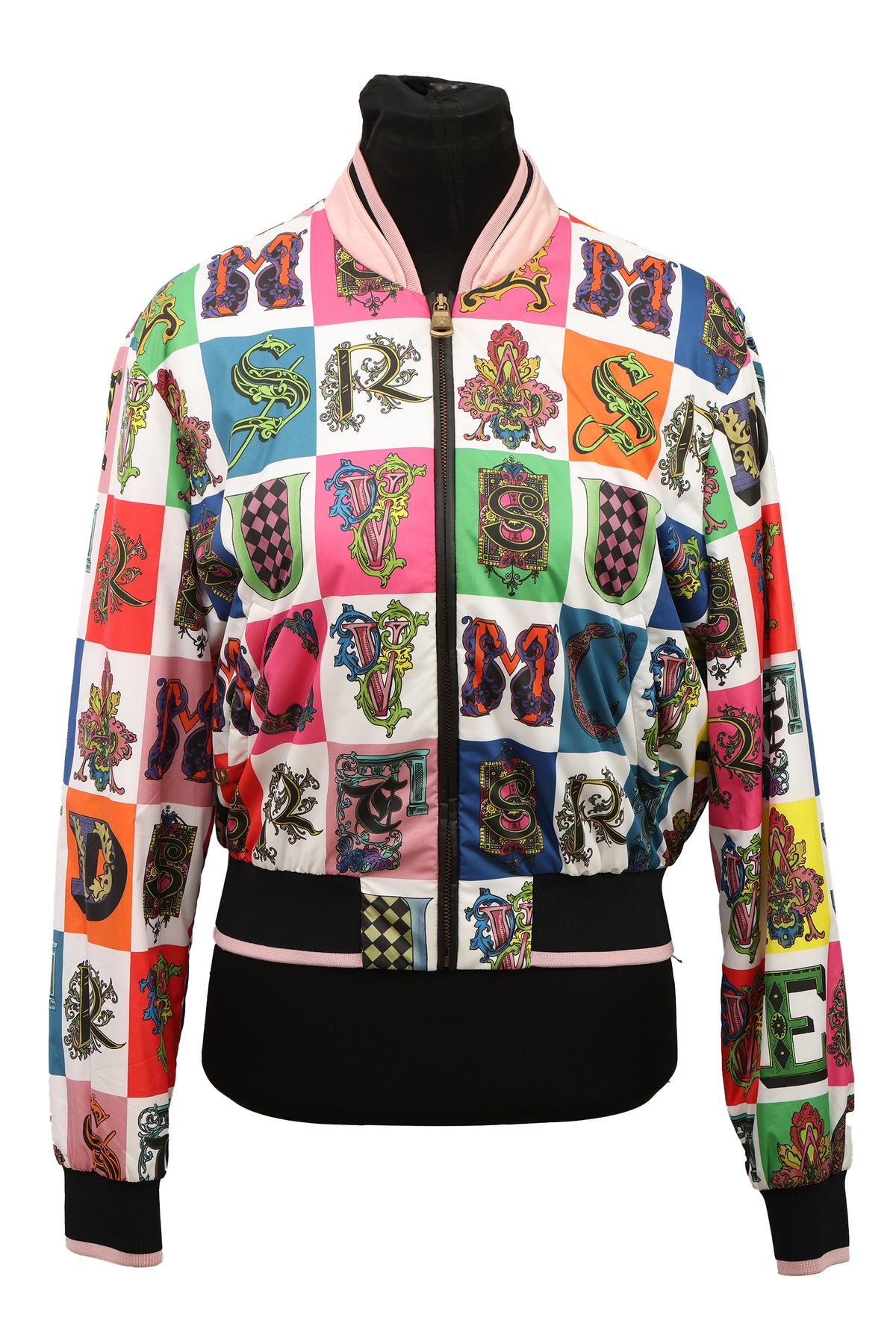 Versace Size Medium Alphabet Print Bomber Jacket