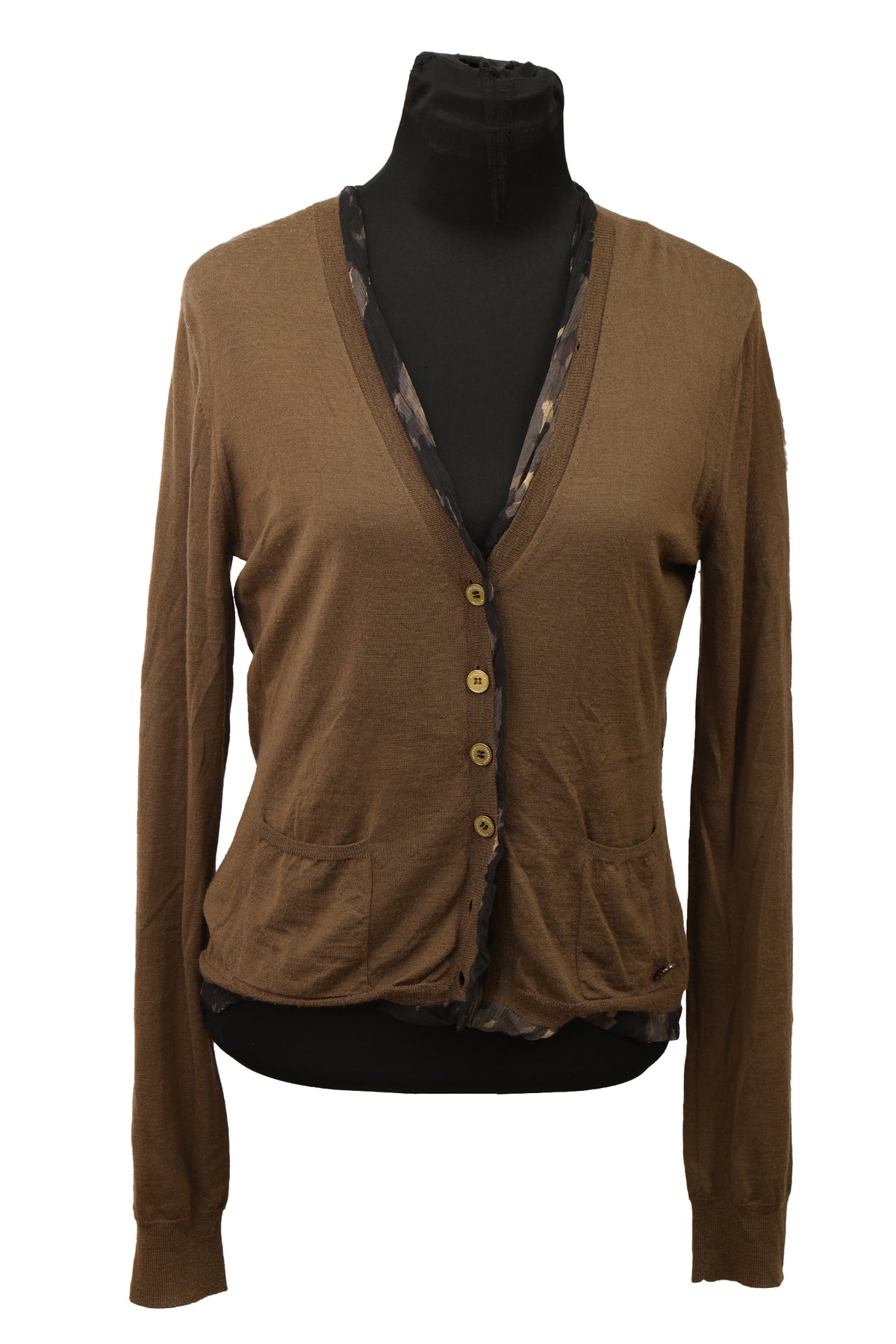 Burberry Size Small Brown V-Neck Cardigan