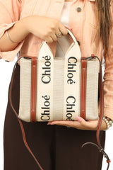 CHLOE BEIGE WOODY SHOPPING TOTE BAG