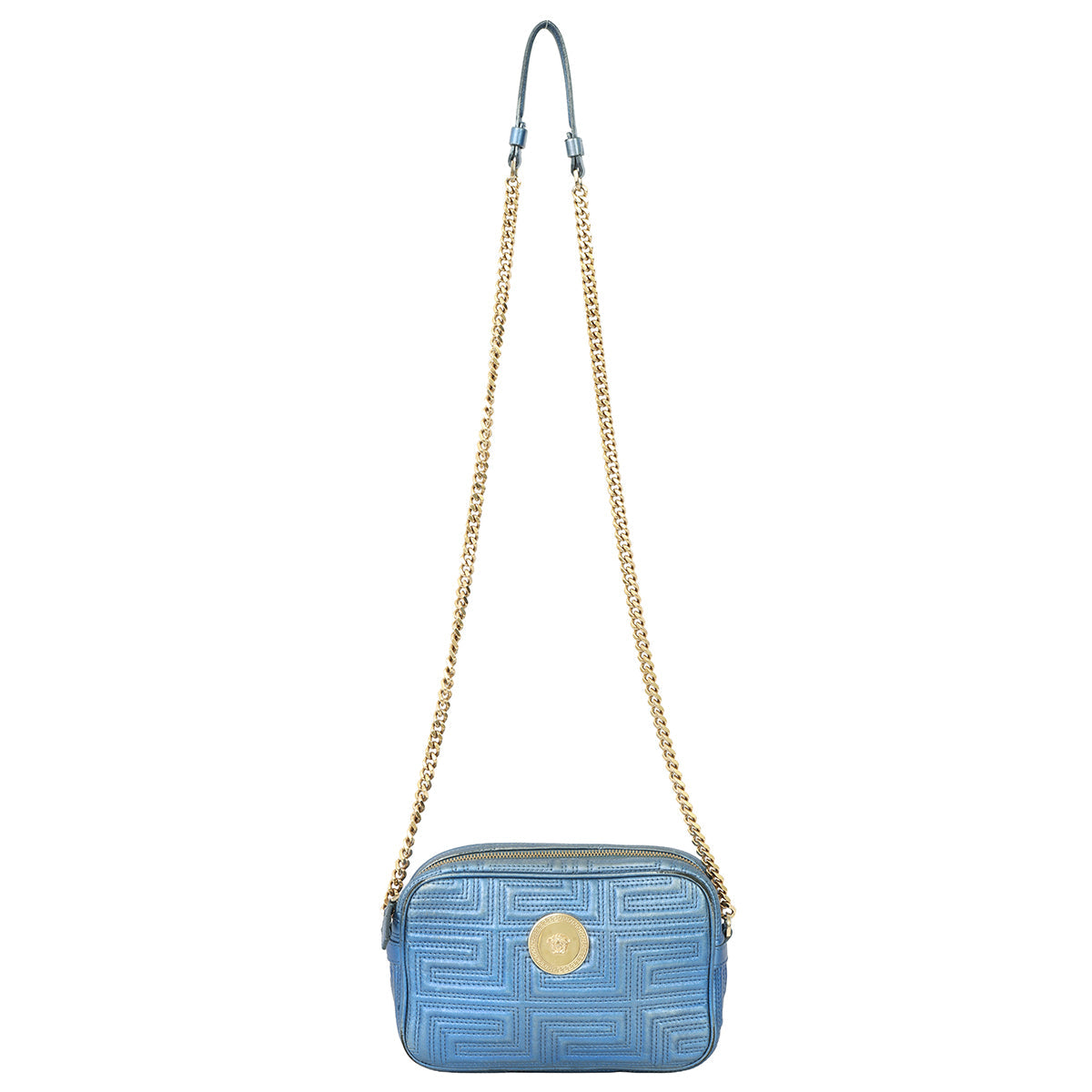 VERSACE CAMERA STYLE QUILTED GRECA MEDUSA LOGO CROSSBODY BAG 