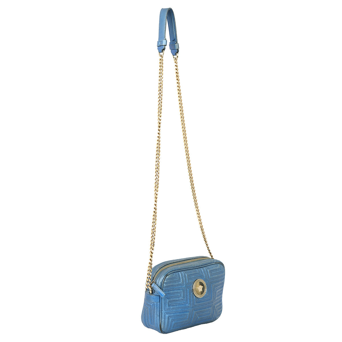 VERSACE CAMERA STYLE QUILTED GRECA MEDUSA LOGO CROSSBODY BAG 