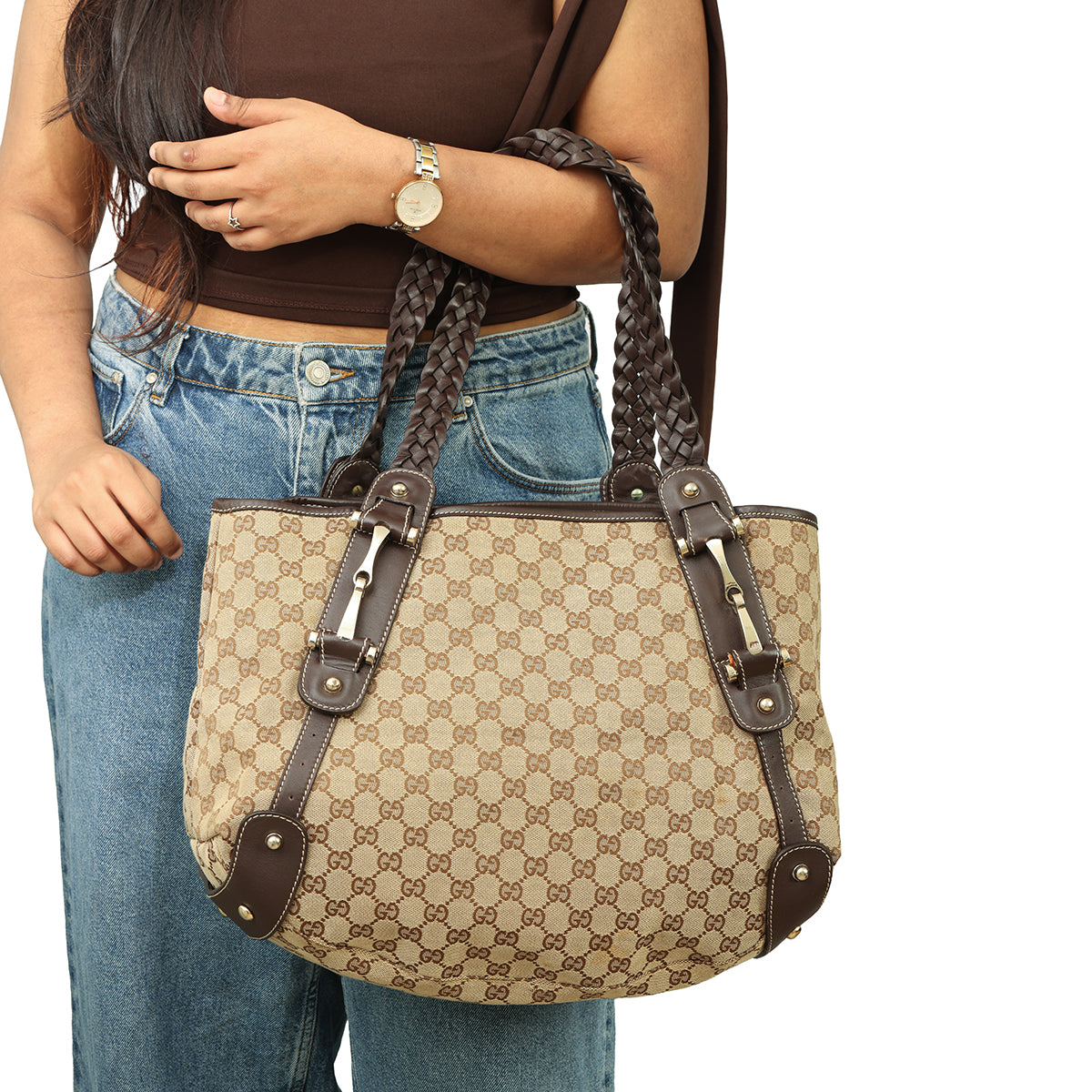 GUCCI PELHAM GG MONOGRAM CANVAS SHOULDER BAG 