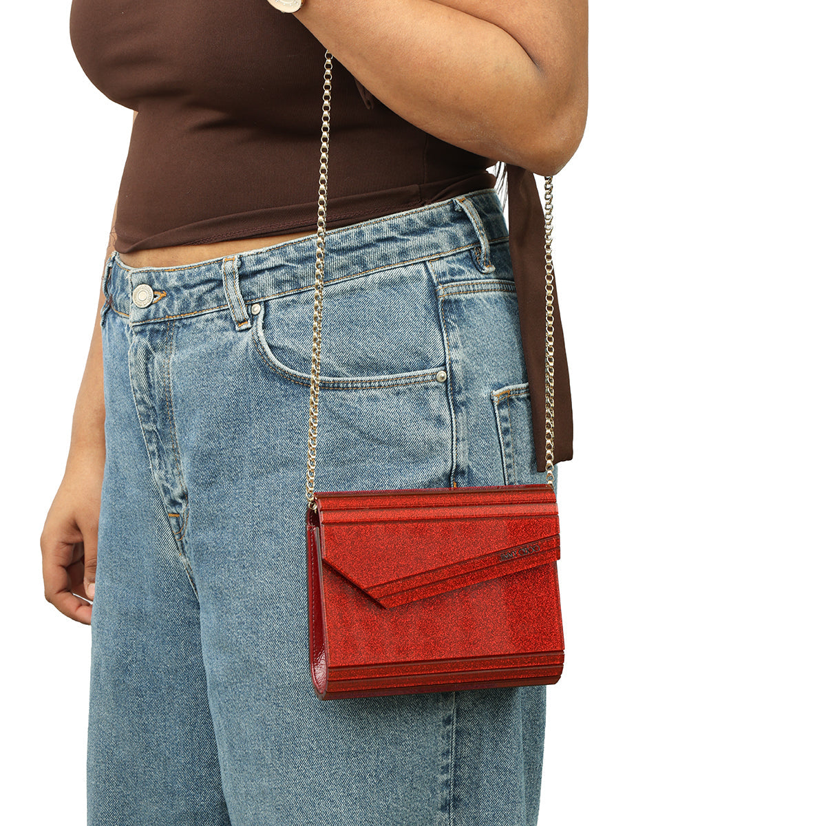 JIMMYCHOO RED CANDY CLUTCH BAG 