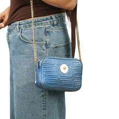VERSACE CAMERA STYLE QUILTED GRECA MEDUSA LOGO CROSSBODY BAG 
