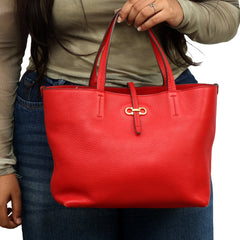 SALVATORE FERRAGAMO GANCINI RED TOTE BAG