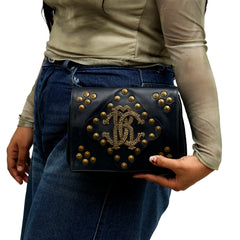 ROBEBERTO CAVALLI PROMINENT GOLD-TONEMONOGRAM LOGO CLUTCH