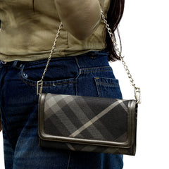 BURBERRY WALLET ON CHAIN TARTAN GREY BAG
