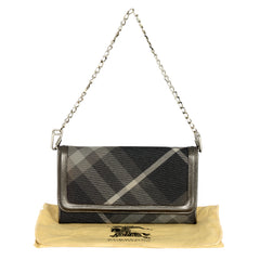 BURBERRY WALLET ON CHAIN TARTAN GREY BAG