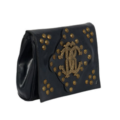 ROBEBERTO CAVALLI PROMINENT GOLD-TONEMONOGRAM LOGO CLUTCH