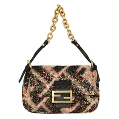 FENDI ZUCCA SEQUIN BAGUETTE CHAIN SHOULDER BAG