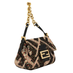 FENDI ZUCCA SEQUIN BAGUETTE CHAIN SHOULDER BAG