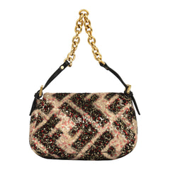 FENDI ZUCCA SEQUIN BAGUETTE CHAIN SHOULDER BAG