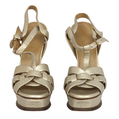 YVES SAINT LAURENT EU 35 TRIBUTE CHAMPAGNE PLATFORM SANDALS