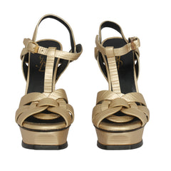 YVES SAINT LAURENT EU 35.5 TRIBUTE METALLIC GOLD PLATFORM SANDALS