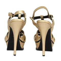YVES SAINT LAURENT EU 35.5 TRIBUTE METALLIC GOLD PLATFORM SANDALS