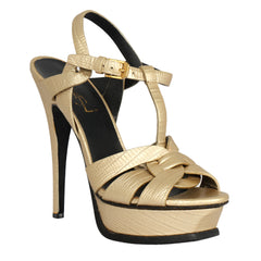 YVES SAINT LAURENT EU 35.5 TRIBUTE METALLIC GOLD PLATFORM SANDALS